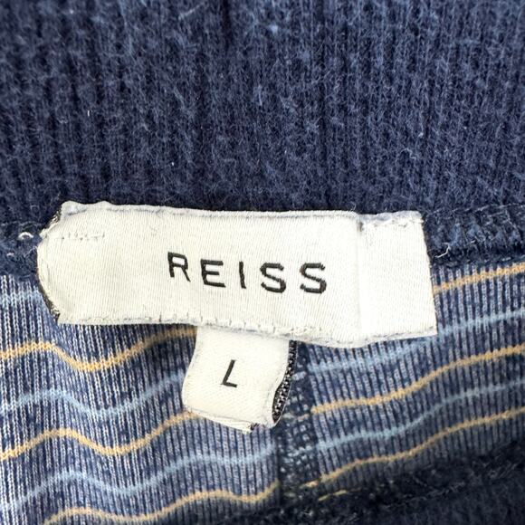 Reiss Mens Velour Casual Shorts Size L Stripe Drawstring Casual Summer Blue - Picture 2 of 7